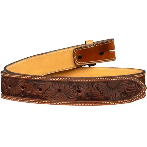 "Our Southern Garden Leather Belt  is crafted by joining two top-grain leathers together with a double-stitched edge. Made with natural, top-quality leather, this belt is designed for durability and longevity. It is hand-dyed with our signature water